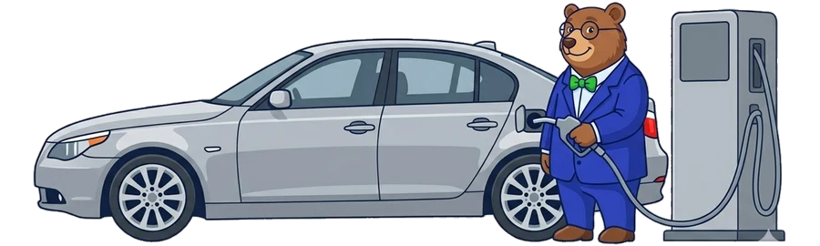 A MrVIN maci egy használt BMW 5-öst tankol a kútnál