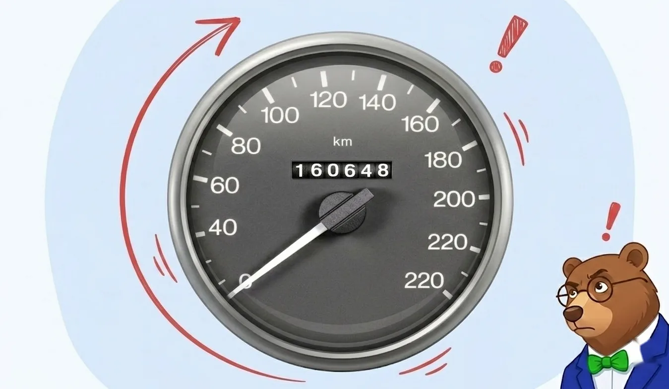 A car odometer with warning marks around the dial